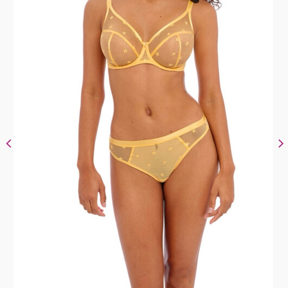 Yellow Sheer Star Embroidered Bra and Panty Set